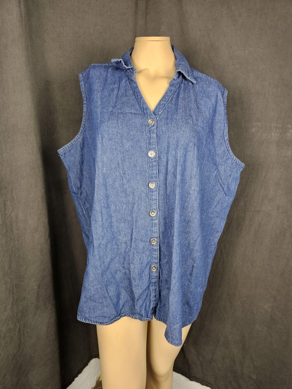 Vintage Erica Brooke Chambray Top 20 Plus Blue Denim Vest 90s Casual Boho Tank